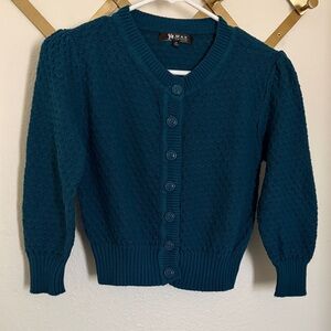 Retro Cropped Pointelle Cardigan